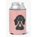 Dachshund Can Cooler - Checkerboard Pink - 12 Oz. Black & Tan