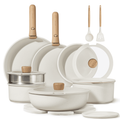 21-Piece Nonstick Cookware Set - Stackable White Granite