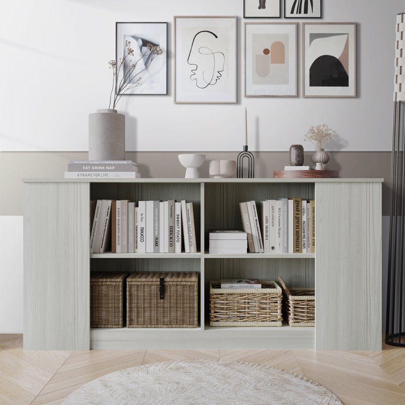 Durable Engineered Wood 4 Shelf Sideboard - Light Grey