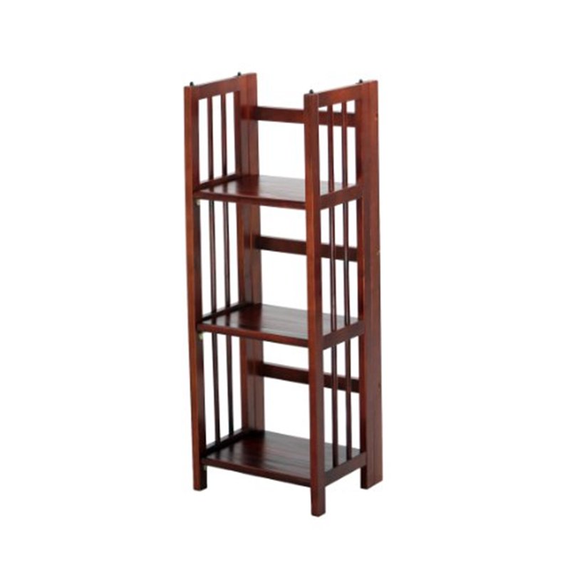 3-Shelf Folding Bookcase - Solid Wood, Walnut Finish, 14" Wide
