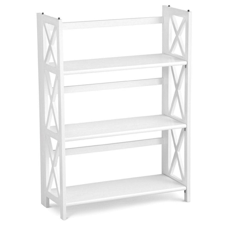 3-Shelf Folding Bookcase - Stackable Solid Wood Storage