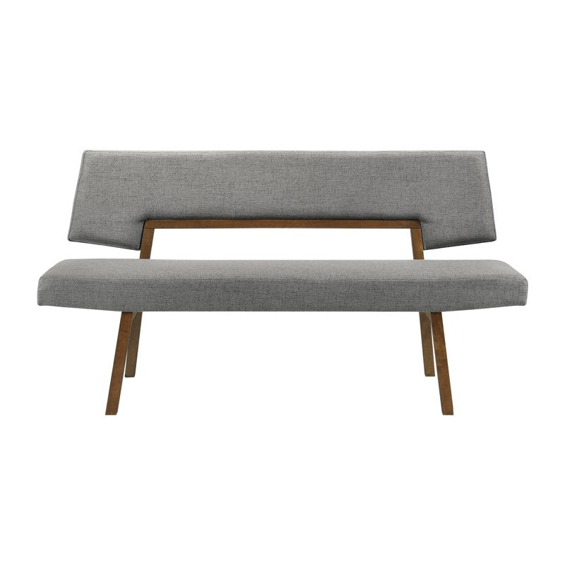 Channell Wood Dining Bench - Walnut Finish with Charcoal Fabric