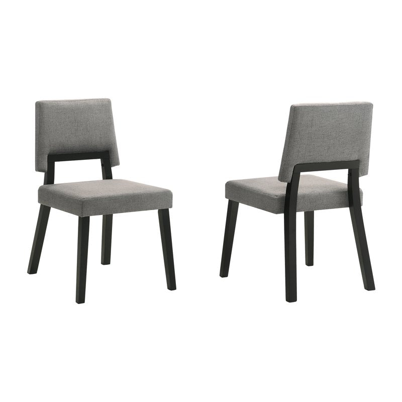 Wood Dining Chair Set of 2 - Black Finish with Charcoal Fabric