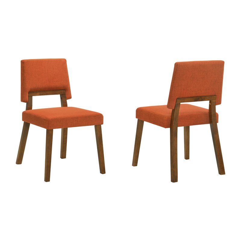 Wood Dining Chairs Set of 2 - Walnut Finish with Orange Fabric