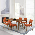Wood Dining Chairs Set of 6 - Walnut Finish with Orange Fabric