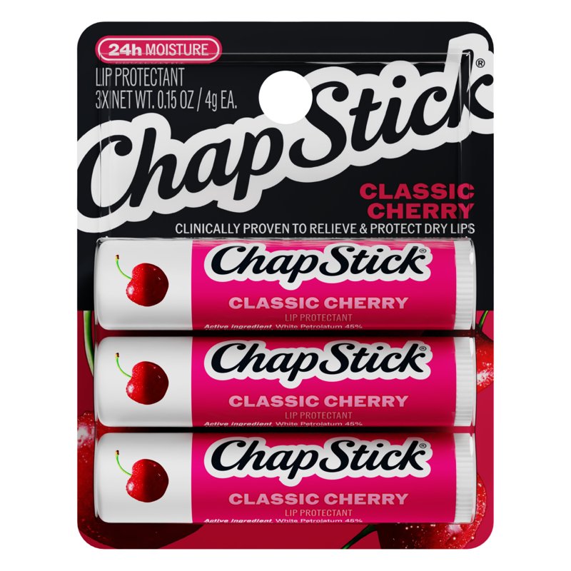 Classic Cherry Lip Balm - 24-Hour Moisturizing Lip Protectant, 3-Pack