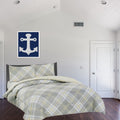 Kids Reversible Microfiber Comforter Set - Diagonal Plaid Tartan Olive Brown - Full Size