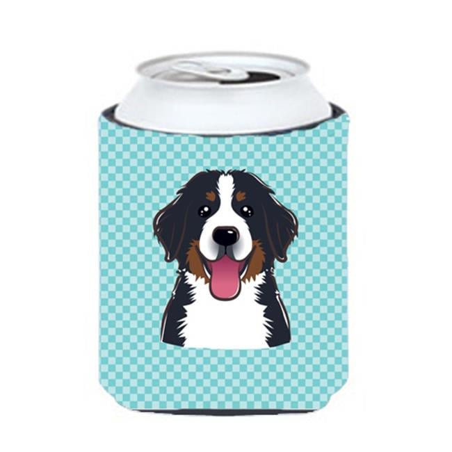 Checkerboard Blue Bernese Mountain Dog Can Cooler - 12 oz