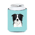 Checkerboard Blue Border Collie Can Cooler - 12 oz Beverage Hugger