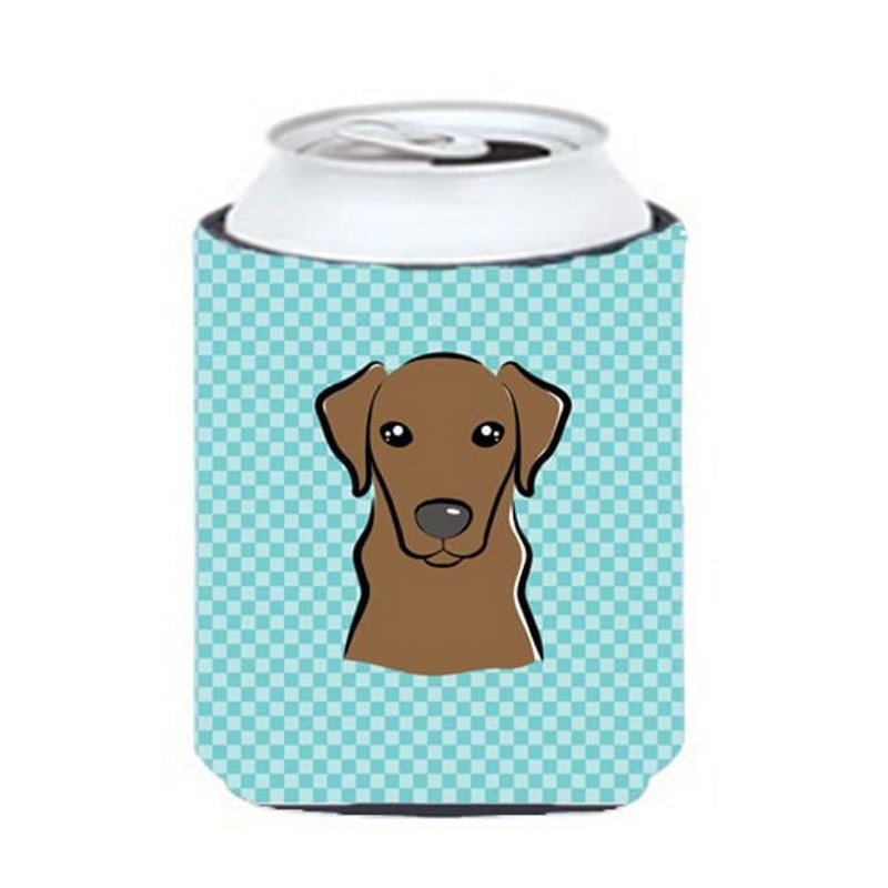Chocolate Labrador Checkerboard Blue Can Cooler - 12 oz