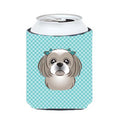 Shih Tzu Can Cooler - Silver Checkerboard Blue, 12 oz Beverage Hugger