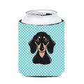 Dachshund Can Cooler - Checkerboard Blue, Black & Tan
