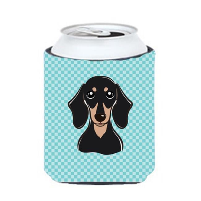 Dachshund Can Cooler - Checkerboard Blue, Black & Tan