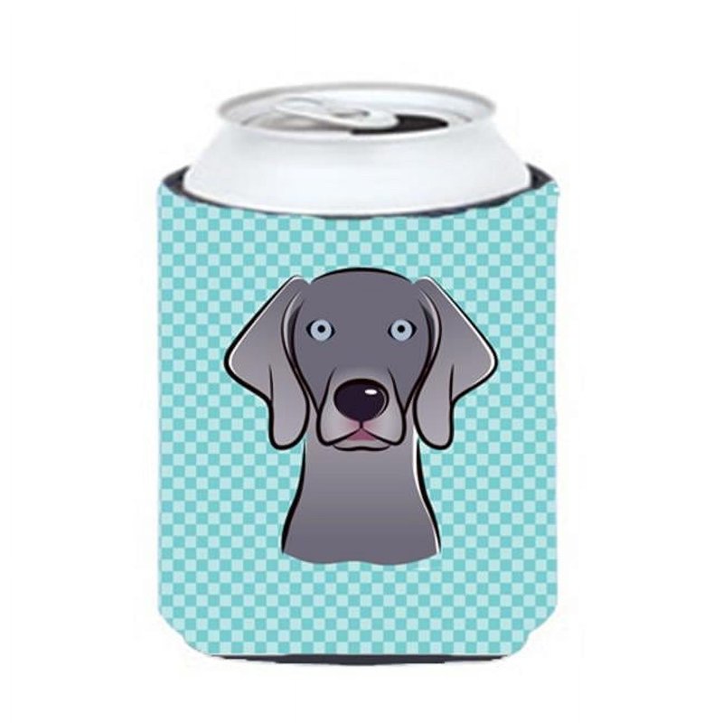 Weimaraner Checkerboard Blue Can Cooler - Fits 12 oz Beverages