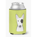 Bull Terrier Checkerboard Lime Green Can & Bottle Hugger