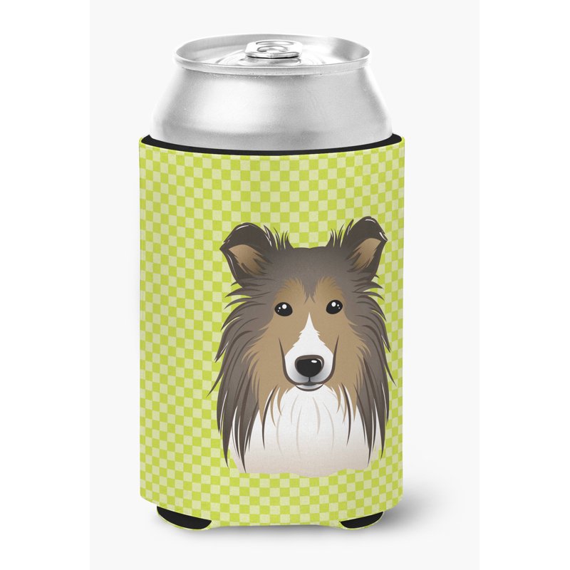 Lime Green Checkerboard Can Cooler - Sheltie Design