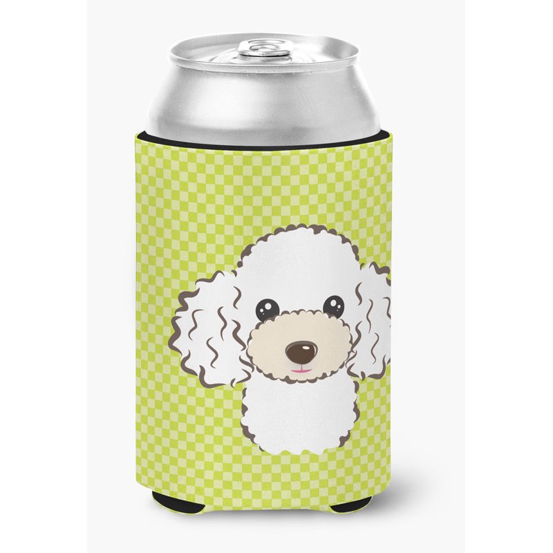Poodle Can Cooler - Lime Green & White Checkerboard, 12 oz