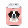 Checkerboard Pink Can Cooler - Saint Bernard Design, 12 Oz