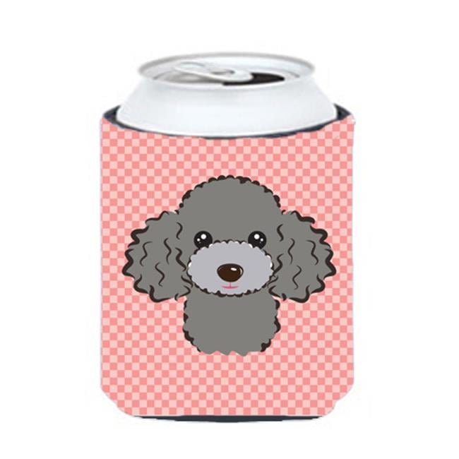 Pink Silver Gray Poodle Can Cooler - 12 Ounce Beverage Hugger