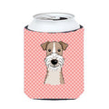 Wire Haired Fox Terrier Can Cooler - Pink Checkerboard Design
