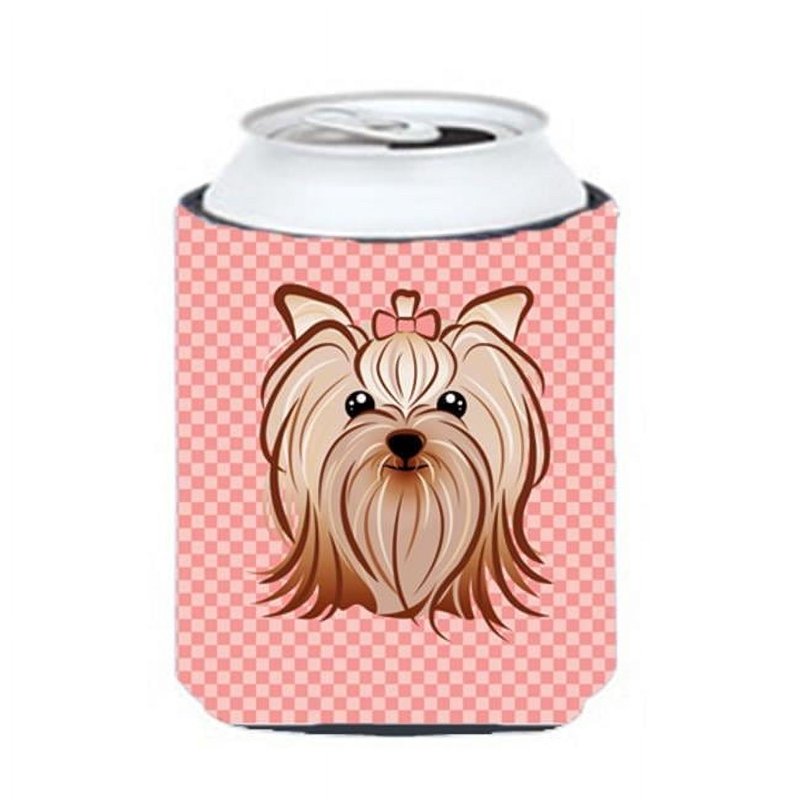 Yorkshire Terrier Can Cooler - Checkerboard Pink - 12 oz