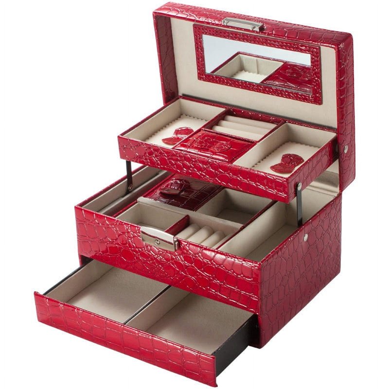 Jewelry Case with Velvet Compartments and Key Lock - Multiple Colors