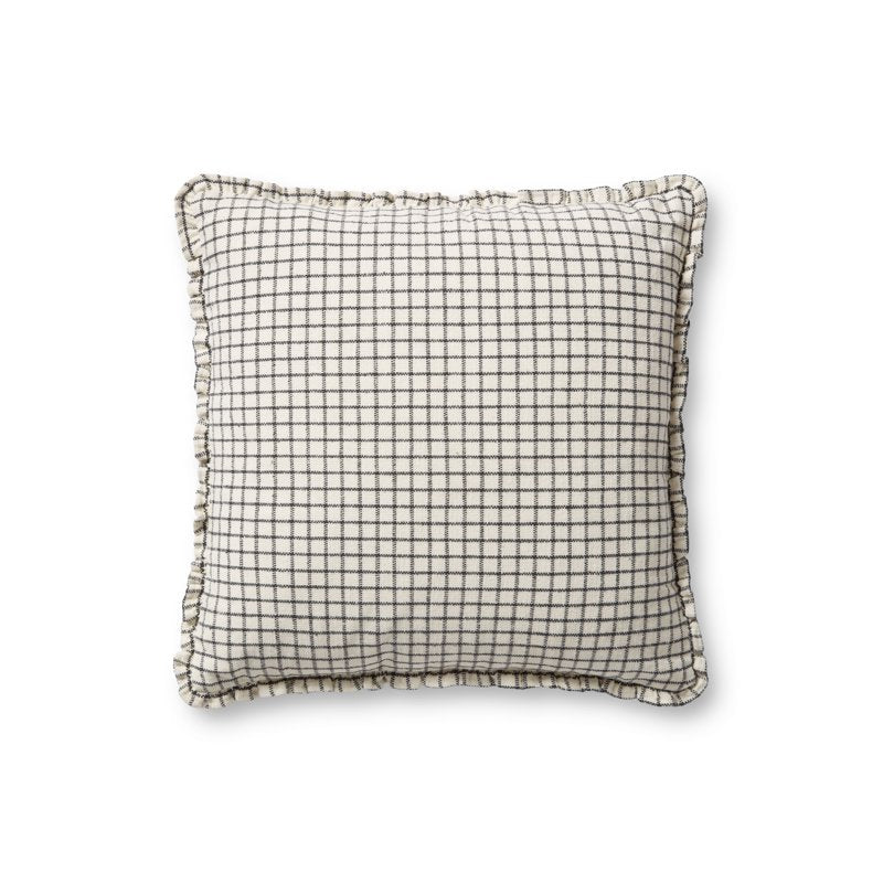 Decorative Throw Pillow with Ruffled Frame - Ivory & Black 18x18