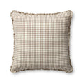 Decorative Throw Pillow 22 x 22 Inches - Ivory Earth Gridded Pattern with Ruffles