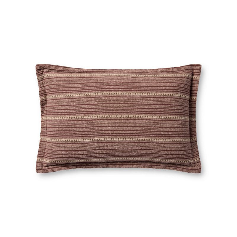 Decorative Throw Pillow - Chris Loves Julia x Loloi Howie Burgundy & Natural Stripe, 13" x 21"