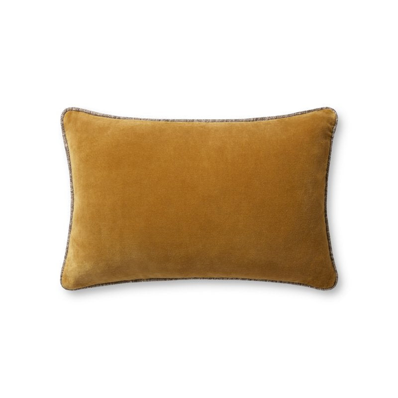 Chris Loves Julia x Loloi Gold Velvet Decorative Pillow 13x21 Inches - Piped Edges
