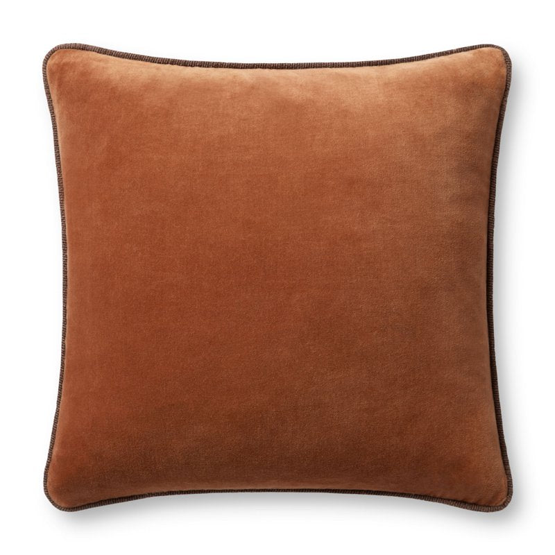 Rust Decorative Throw Pillow 22x22 Inches - Velvet & Cotton Accent Cushion