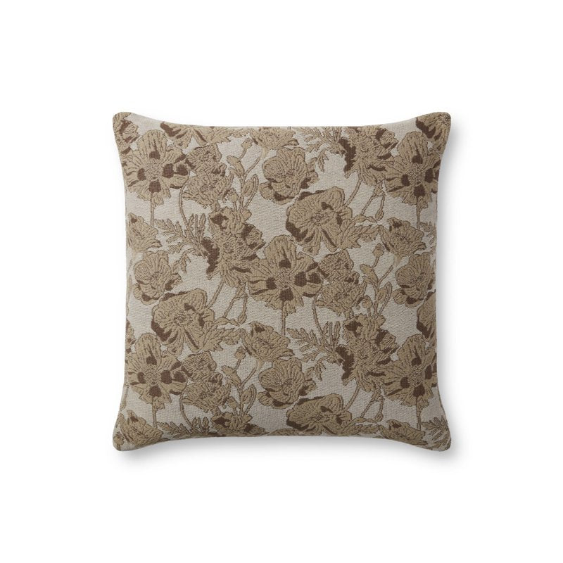 Beige / Mocha Decorative Pillow 18x18 Inches - Modern Floral Accent