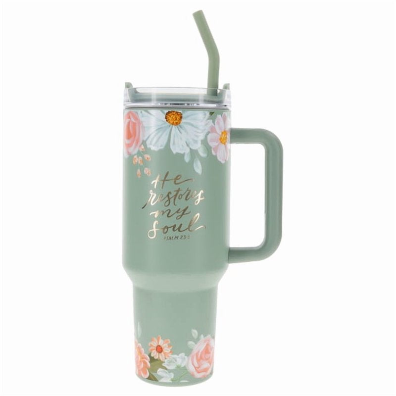 40 oz Stainless Steel Insulated Travel Tumbler - He Restores My Soul