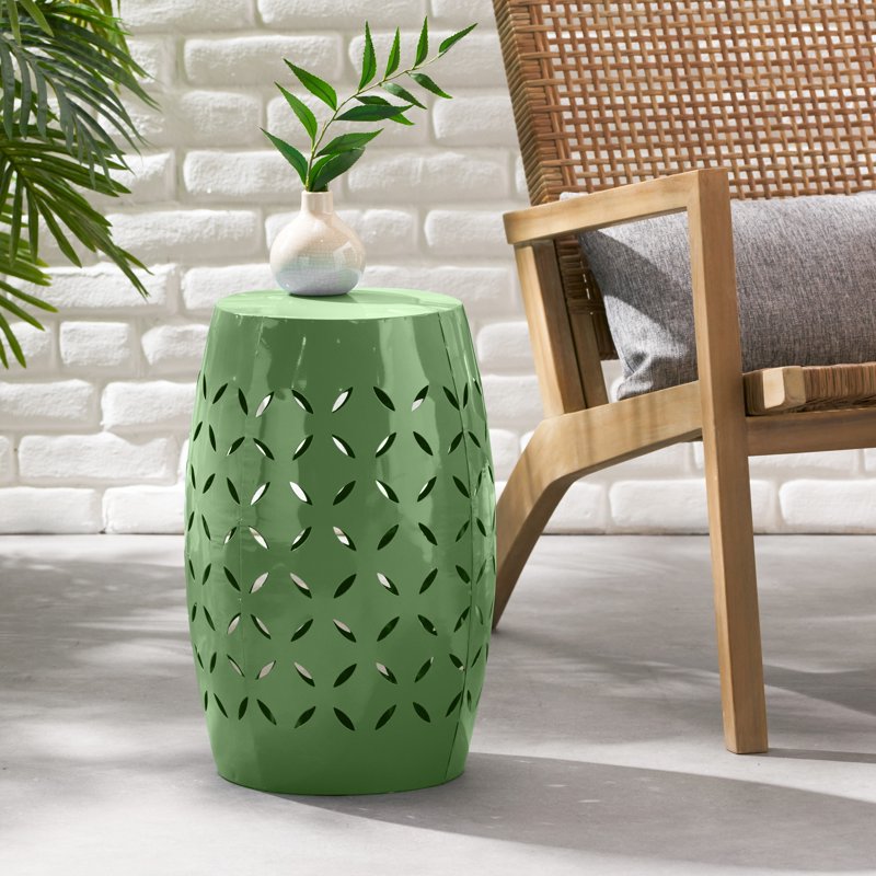 12" Outdoor Iron Side Table - All-Metal Barrel Accent Table