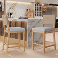 Counter Height Bar Stools Set of 2 - Natural Finish & Gray Cushion