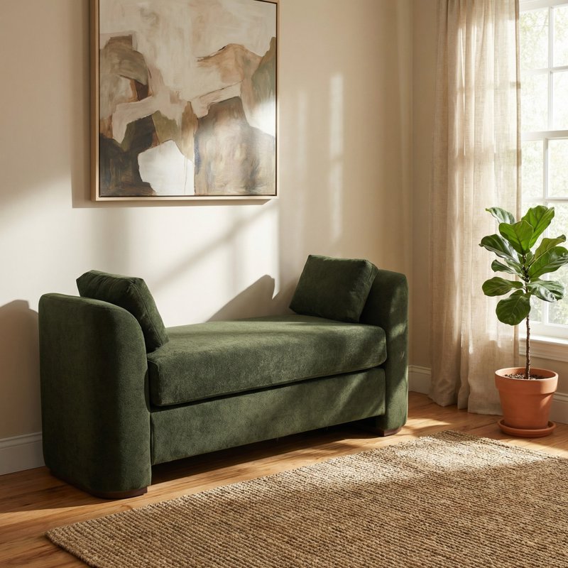 Modern Velvet Upholstered Bench with Pillows - 53.2" Size