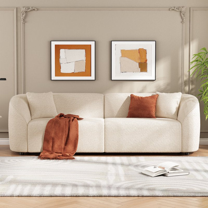 Curved Contemporary Boucle Sofa - 87 Inch, Plush Seating