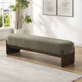 Dark Green Loop Yarn Rectangle Ottoman Bench with Wooden Legs