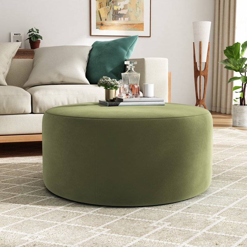 30" Round Velvet Ottoman - Upholstered, Wood Frame, Multiple Colors
