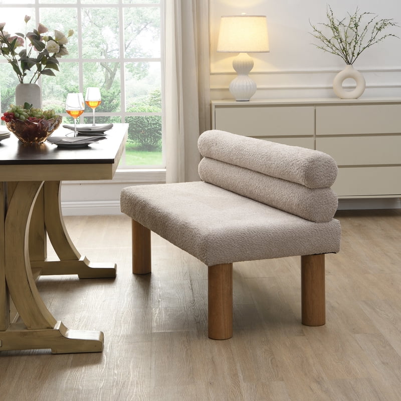 Modern Boucle Upholstered Dining Bench - Light Gray