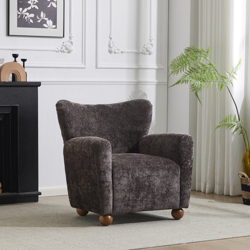 Wingback Accent Chair - Chenille Upholstered with Solid Wood Legs