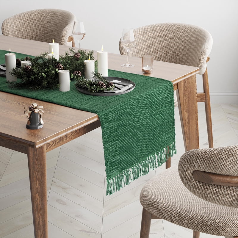 Chunky Green Table Runner - 13" x 72" - 80% Jute, 20% Cotton