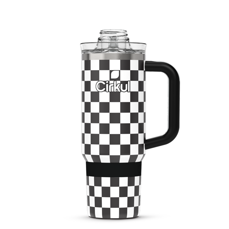 30oz Double-Wall Insulated Stainless Steel Tumbler with Handle - Black Check