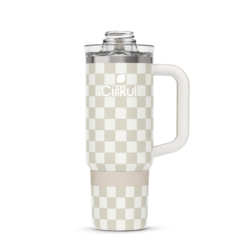 30oz Double-Wall Insulated Stainless Steel Tumbler with Handle - Taupe Check