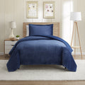 Twin Reversible Duvet Cover Set with Shams - Navy Microfiber & Plush