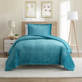 Twin Reversible Duvet Cover Set with Sham - Teal Blue Plush Microfiber Bedding