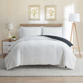 King Reversible Duvet Cover Set with 2 Pillow Shams - White & Black Microfiber Plush