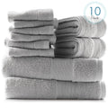 Bath Towels Set 10 Pc - Gray, 2 Body, 2 Hand Towels & 6 Washcloths - Soft & Absorbent Cotton