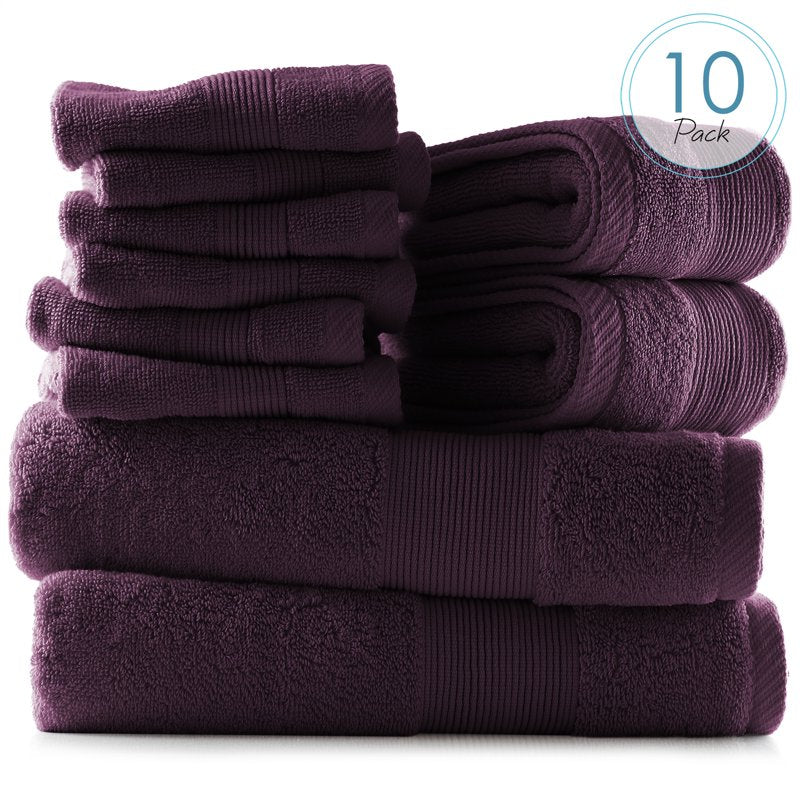 Purple Bath Towels Set - 2 Bath, 2 Hand Towels & 6 Washcloths, 100% Cotton, Luxury Softness