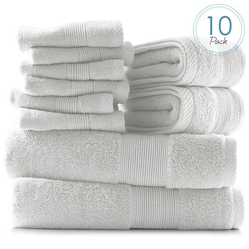 White Bath Towels Set - 2 Bath & 2 Hand Towels, 6 Washcloths, 100% Cotton